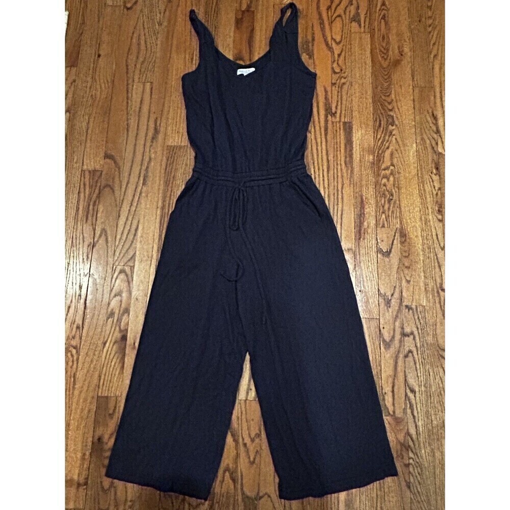Michael Stars Jumpsuit Size Small Navy Blue Sleeveless Wide Leg Tie Waist Pocket